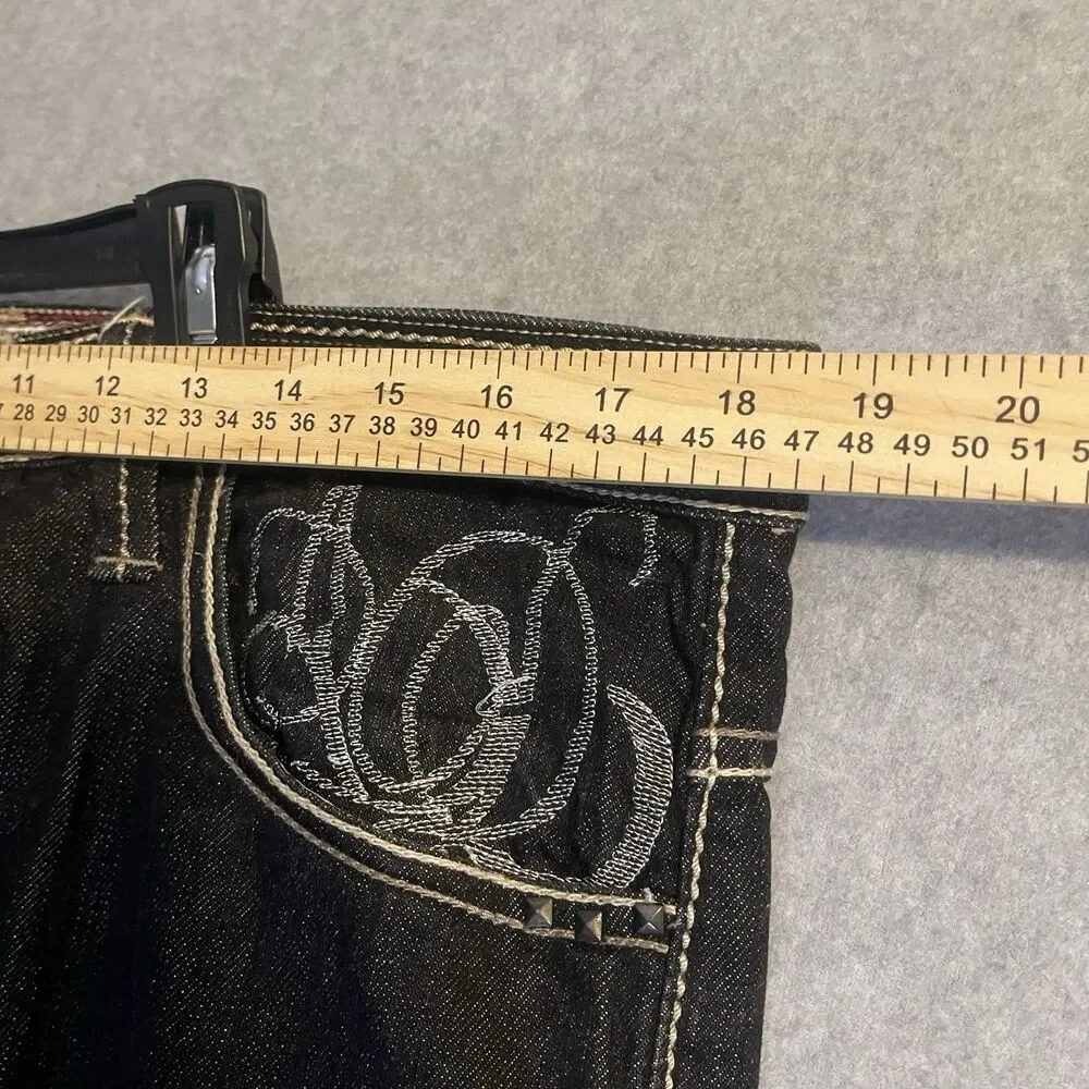 Artful Dodger Jeans Straight Black Embroidered Flap Pocket Y2K Baggy Skater
